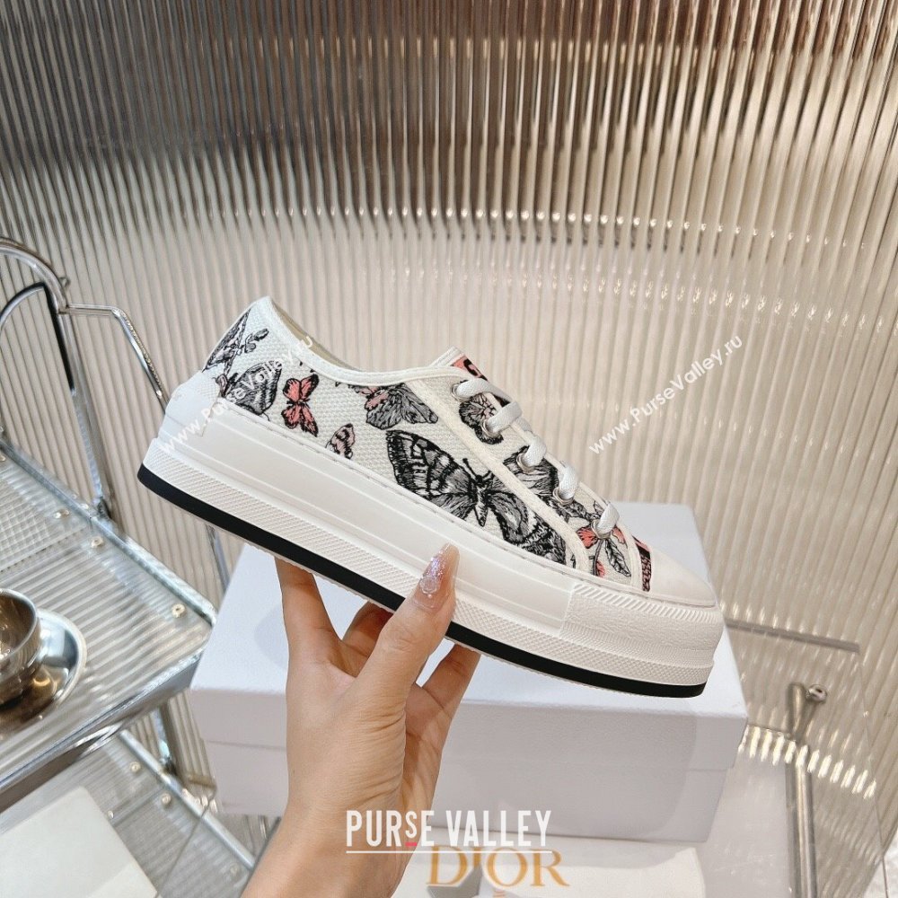 Dior WalknDior Platform Sneakers 4.5cm in White Multicolor Butterfly Embroidered Cotton 2024 0723 (MD-2407230071)