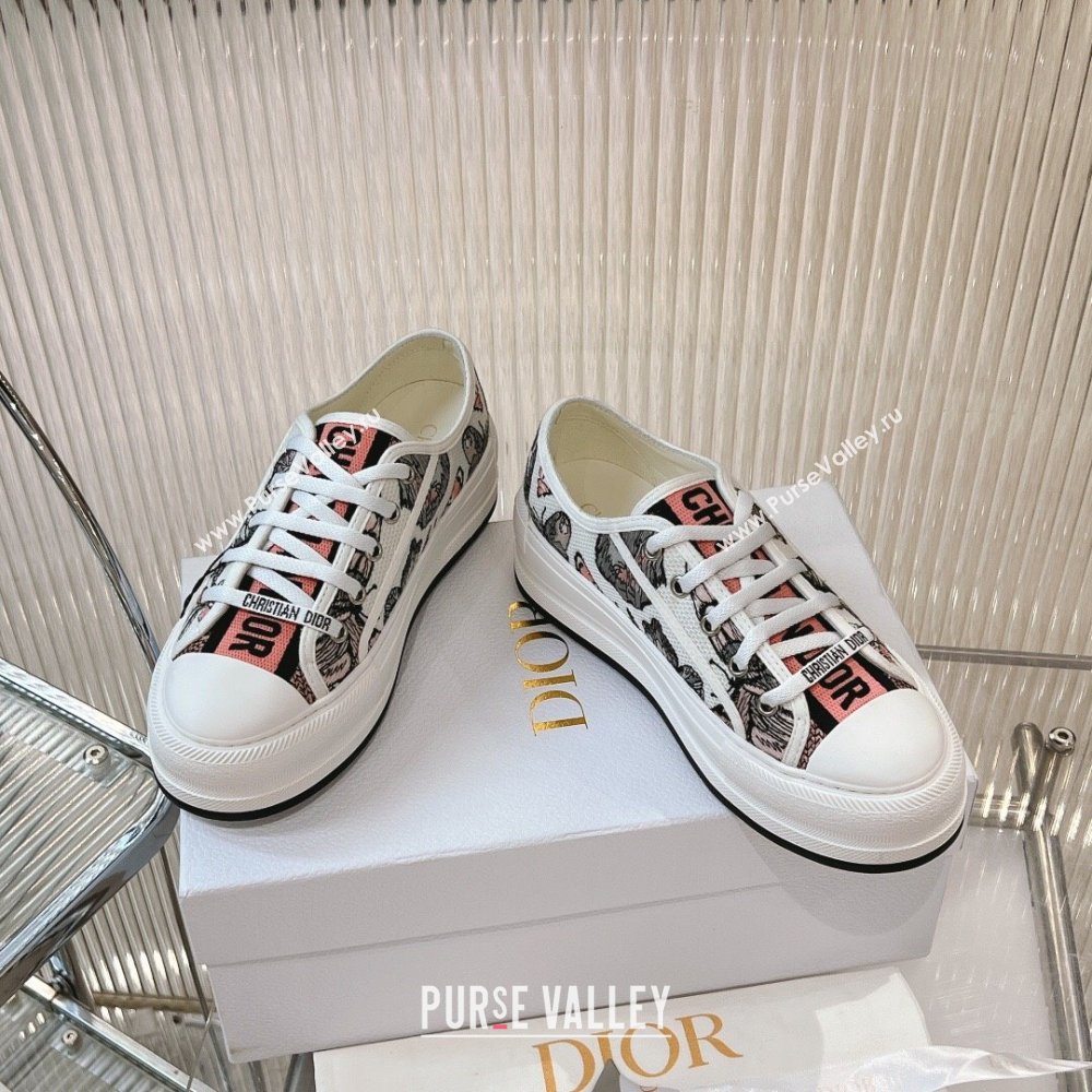 Dior WalknDior Platform Sneakers 4.5cm in White Multicolor Butterfly Embroidered Cotton 2024 0723 (MD-2407230071)