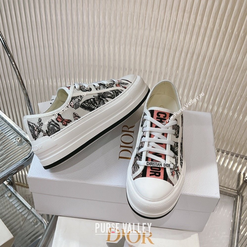 Dior WalknDior Platform Sneakers 4.5cm in White Multicolor Butterfly Embroidered Cotton 2024 0723 (MD-2407230071)