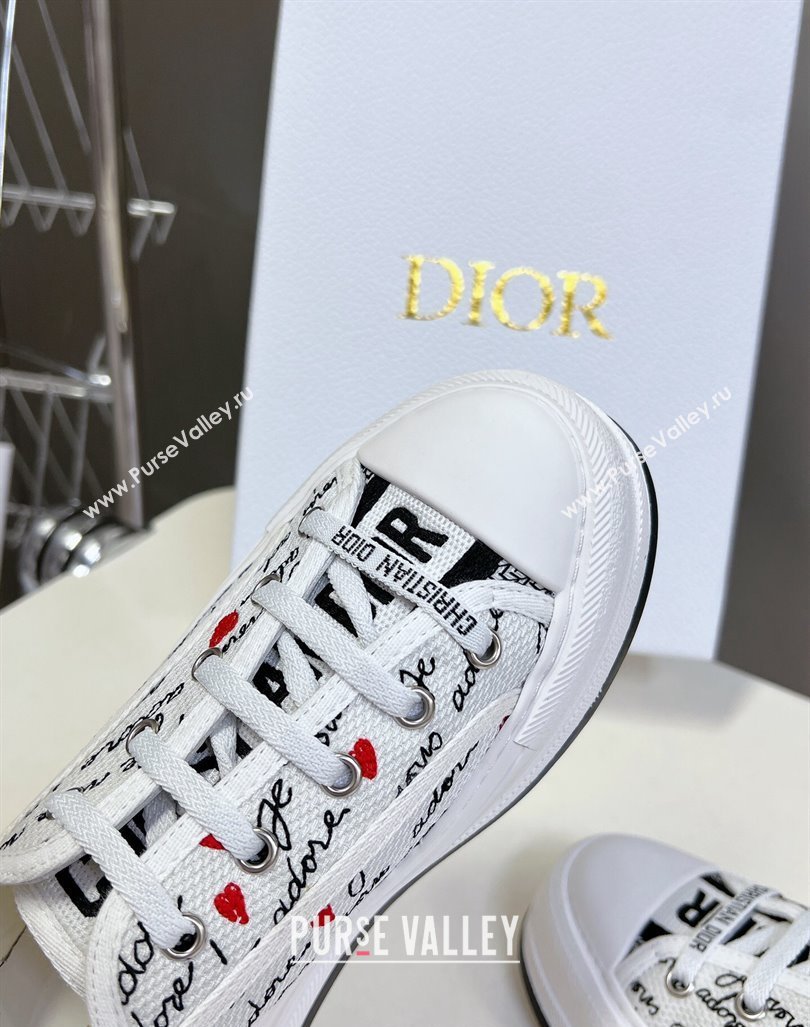 Dior WalknDior Platform Sneakers in White Cotton with Embroidered Black and Red Heart Je Vous Adore Motif 2024 (MD-2407230065)