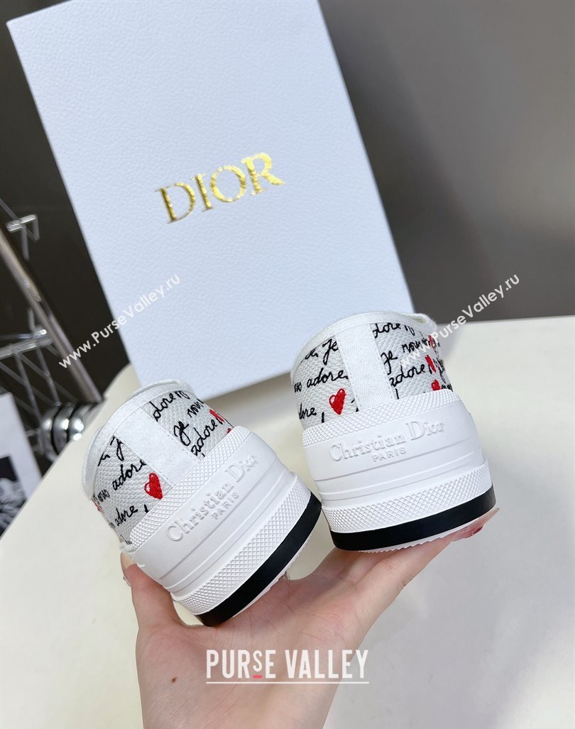 Dior WalknDior Platform Sneakers in White Cotton with Embroidered Black and Red Heart Je Vous Adore Motif 2024 (MD-2407230065)