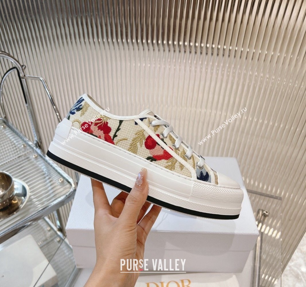 Dior WalknDior Platform Sneakers 4.5cm in Beige and Red Embroidered Cotton 2024 0723 (MD-2407230075)