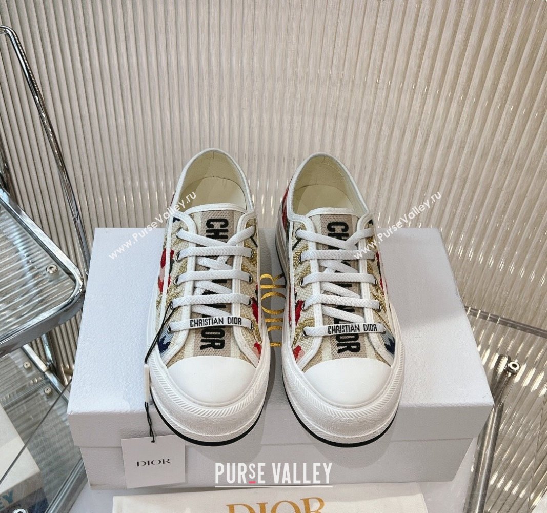 Dior WalknDior Platform Sneakers 4.5cm in Beige and Red Embroidered Cotton 2024 0723 (MD-2407230075)