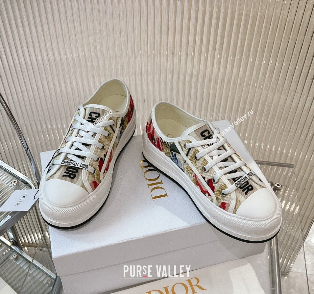 Dior WalknDior Platform Sneakers 4.5cm in Beige and Red Embroidered Cotton 2024 0723 (MD-2407230075)