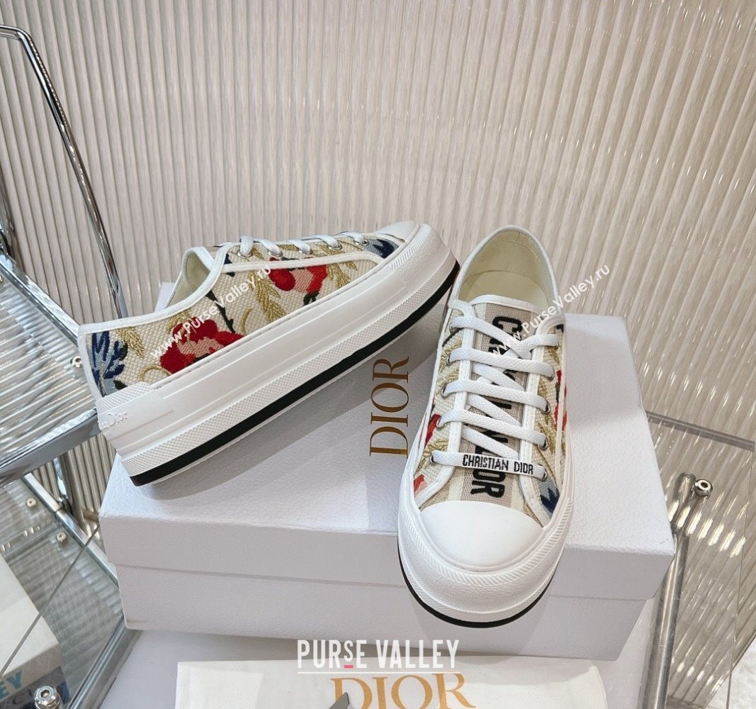 Dior WalknDior Platform Sneakers 4.5cm in Beige and Red Embroidered Cotton 2024 0723 (MD-2407230075)