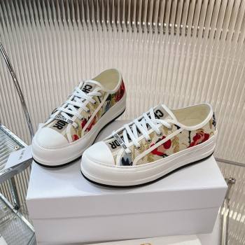 Dior WalknDior Platform Sneakers 4.5cm in Beige and Red Embroidered Cotton 2024 0723 (MD-2407230075)