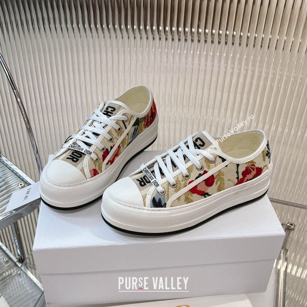 Dior WalknDior Platform Sneakers 4.5cm in Beige and Red Embroidered Cotton 2024 0723 (MD-2407230075)