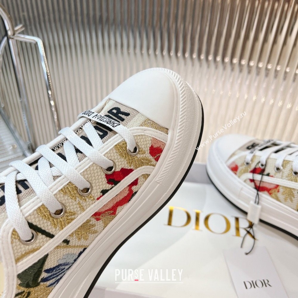 Dior WalknDior Platform Sneakers 4.5cm in Beige and Red Embroidered Cotton 2024 0723 (MD-2407230075)