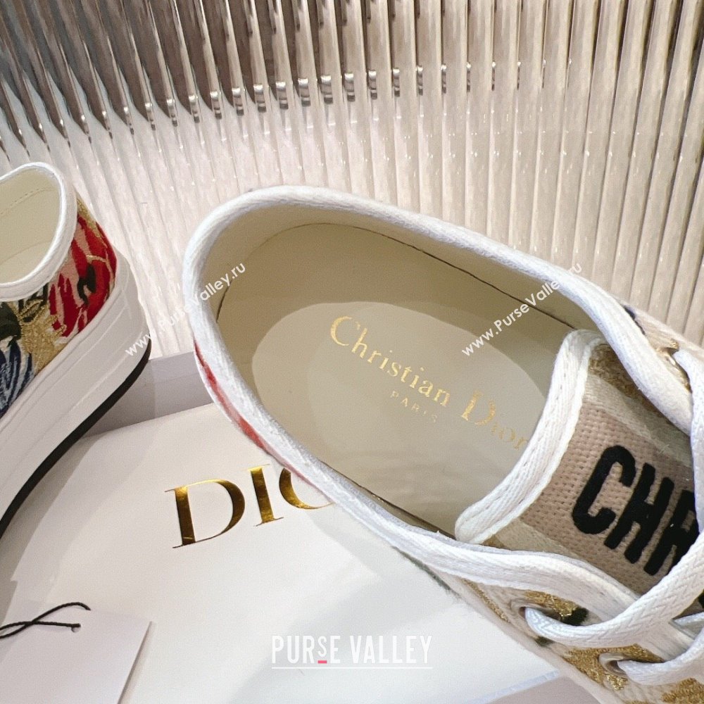 Dior WalknDior Platform Sneakers 4.5cm in Beige and Red Embroidered Cotton 2024 0723 (MD-2407230075)