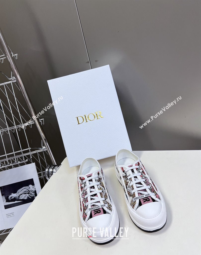 Dior WalknDior Platform Sneakers in White Multicolor Cotton Embroidered with Dior 4 Saisons Éte Motif 2024 (MD-2407230063)