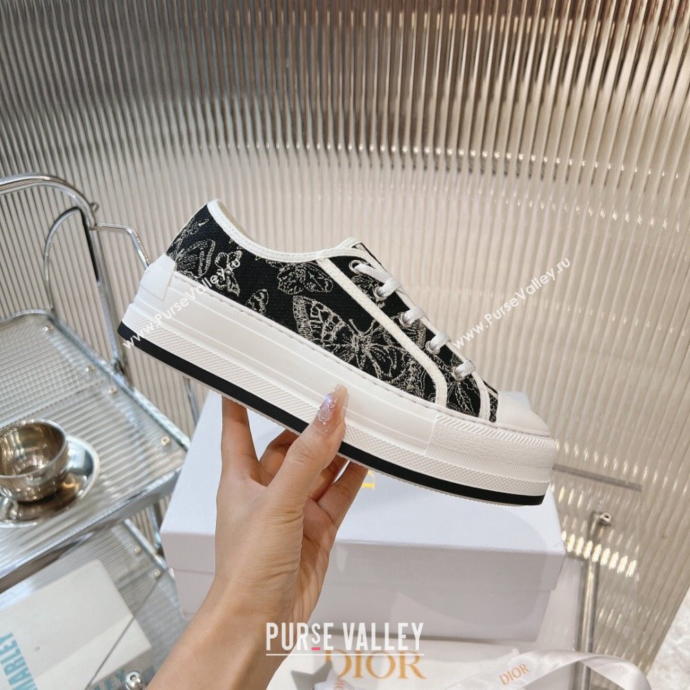 Dior WalknDior Platform Sneakers 4.5cm in Black Butterfly Embroidered Cotton 2024 0723 (MD-2407230076)