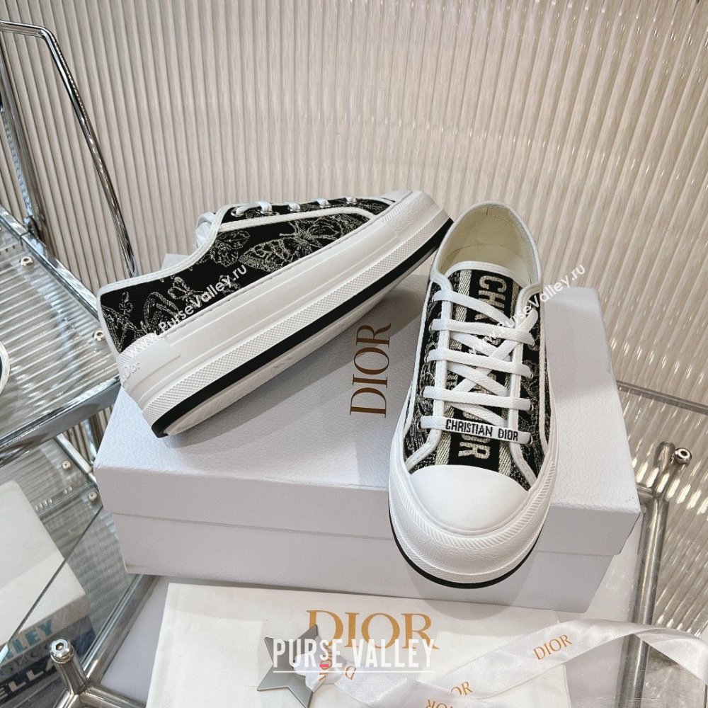 Dior WalknDior Platform Sneakers 4.5cm in Black Butterfly Embroidered Cotton 2024 0723 (MD-2407230076)