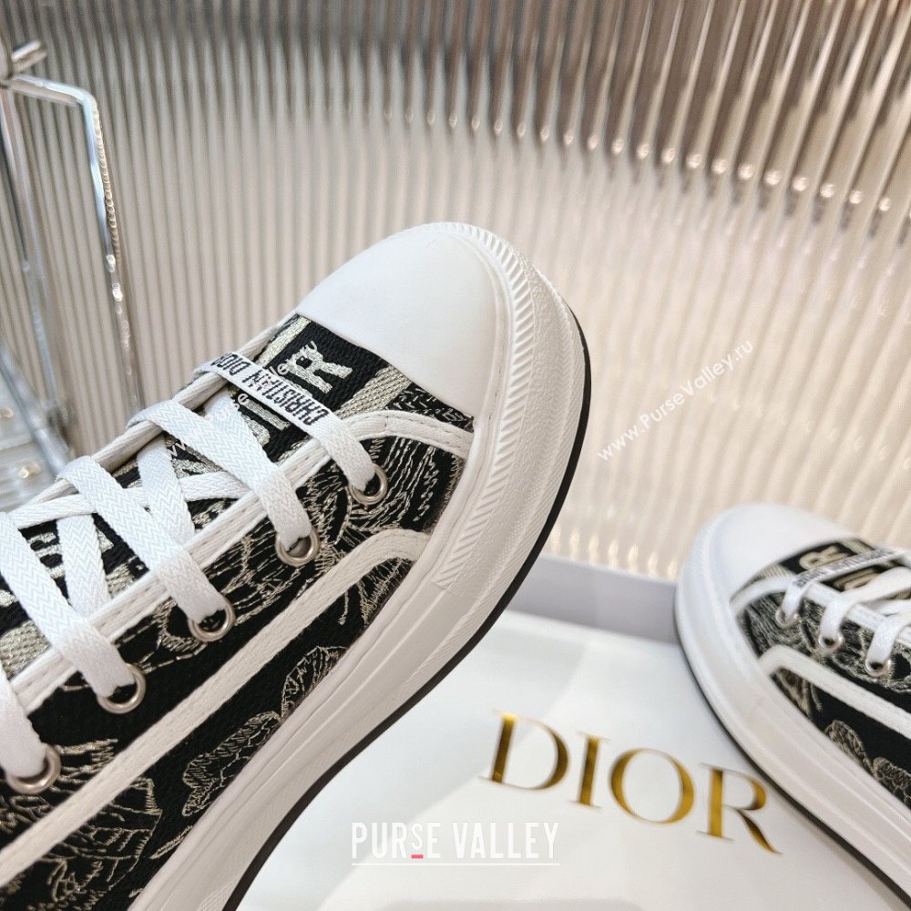 Dior WalknDior Platform Sneakers 4.5cm in Black Butterfly Embroidered Cotton 2024 0723 (MD-2407230076)