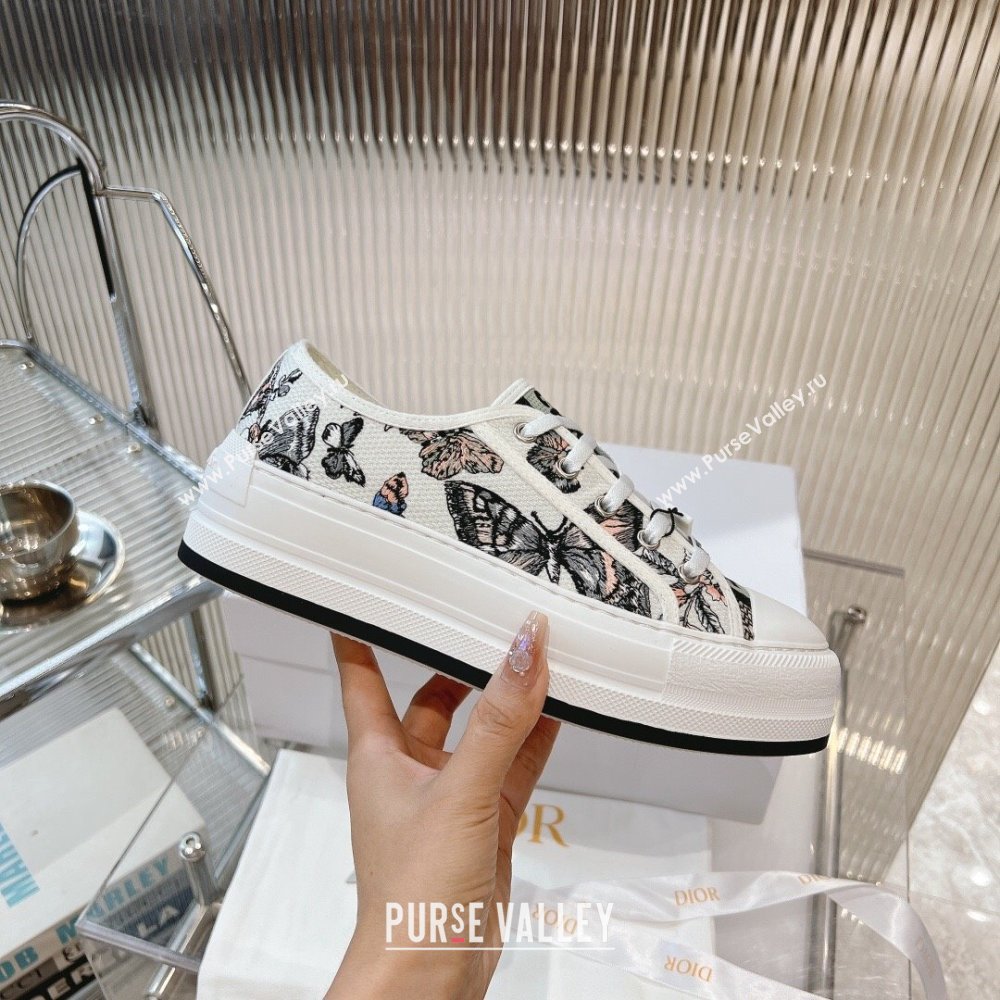 Dior WalknDior Platform Sneakers 4.5cm in White 2 Butterfly Embroidered Cotton 2024 0723 (MD-2407230077)