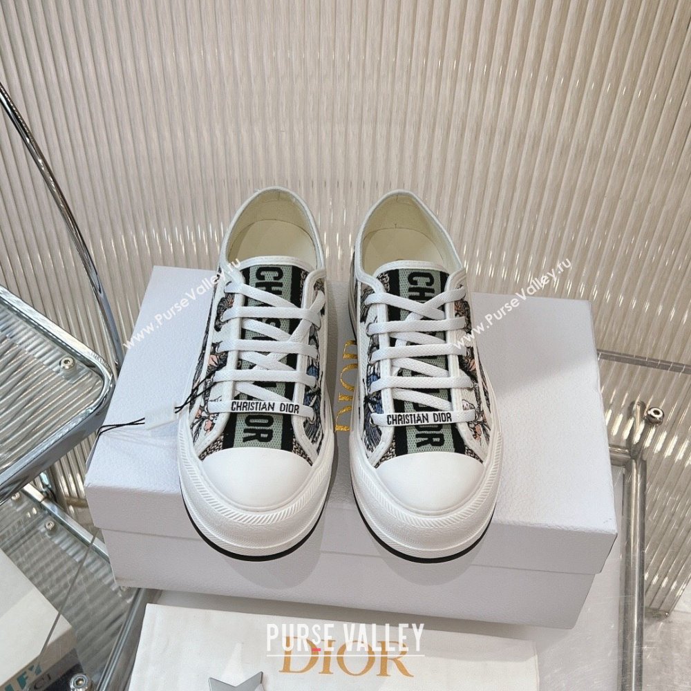 Dior WalknDior Platform Sneakers 4.5cm in White 2 Butterfly Embroidered Cotton 2024 0723 (MD-2407230077)