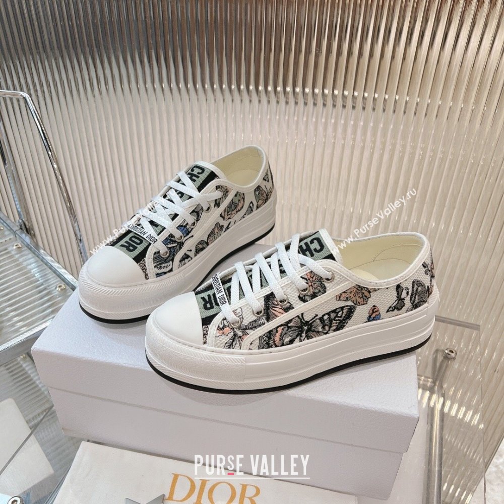 Dior WalknDior Platform Sneakers 4.5cm in White 2 Butterfly Embroidered Cotton 2024 0723 (MD-2407230077)