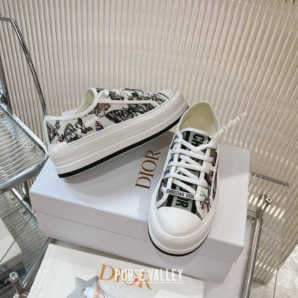 Dior WalknDior Platform Sneakers 4.5cm in White 2 Butterfly Embroidered Cotton 2024 0723 (MD-2407230077)