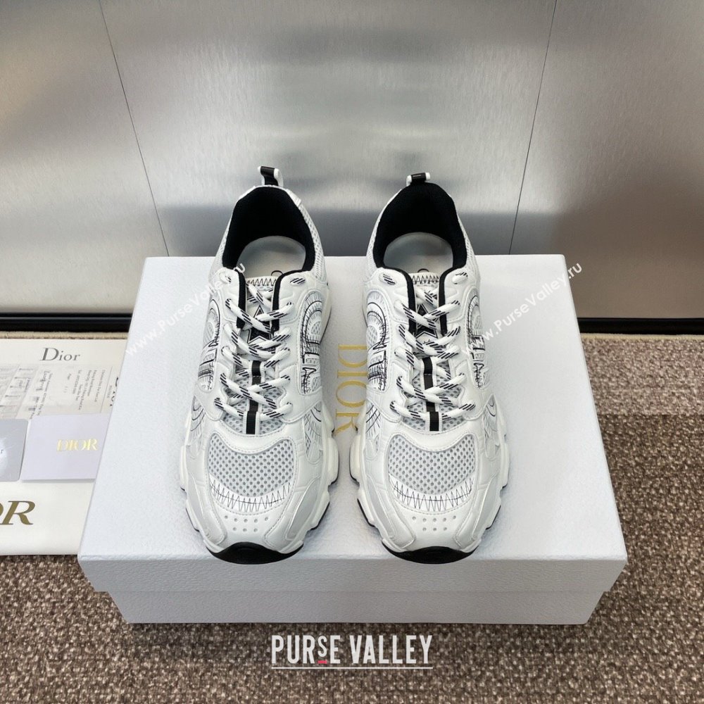 Dior Chrono Sneakers 4cm in Mesh with Laminated Leather-Effect Panels White 2024 (SS-2407230078)