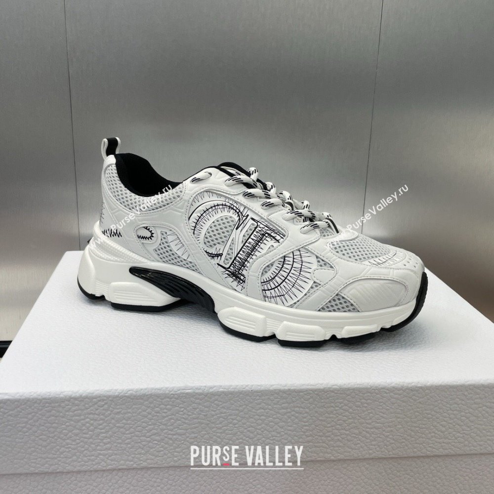 Dior Chrono Sneakers 4cm in Mesh with Laminated Leather-Effect Panels White 2024 (SS-2407230078)