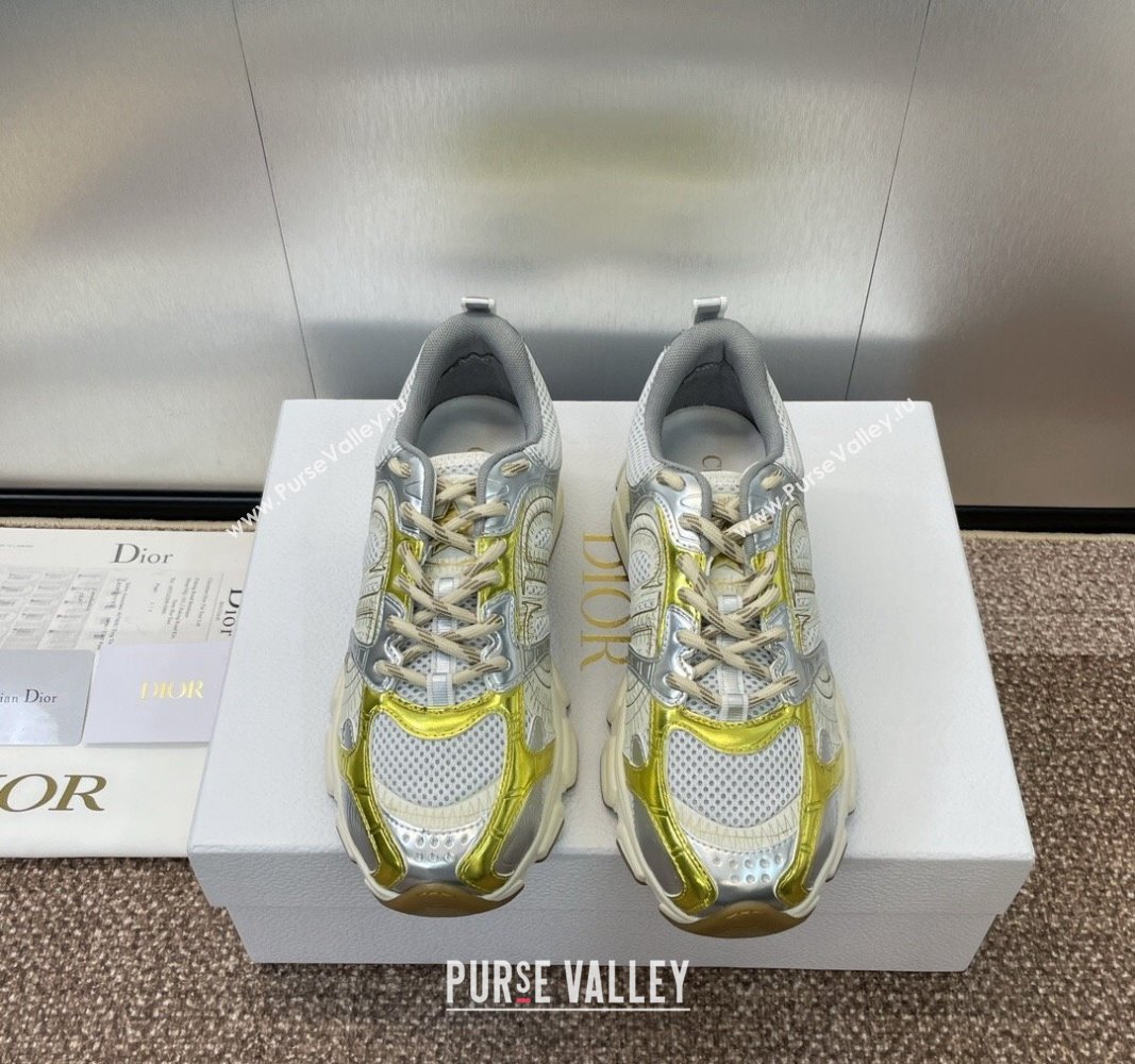 Dior Chrono Sneakers 4cm in Mesh with Laminated Leather-Effect Panels Gold/Silver 2024 (SS-2407230080)