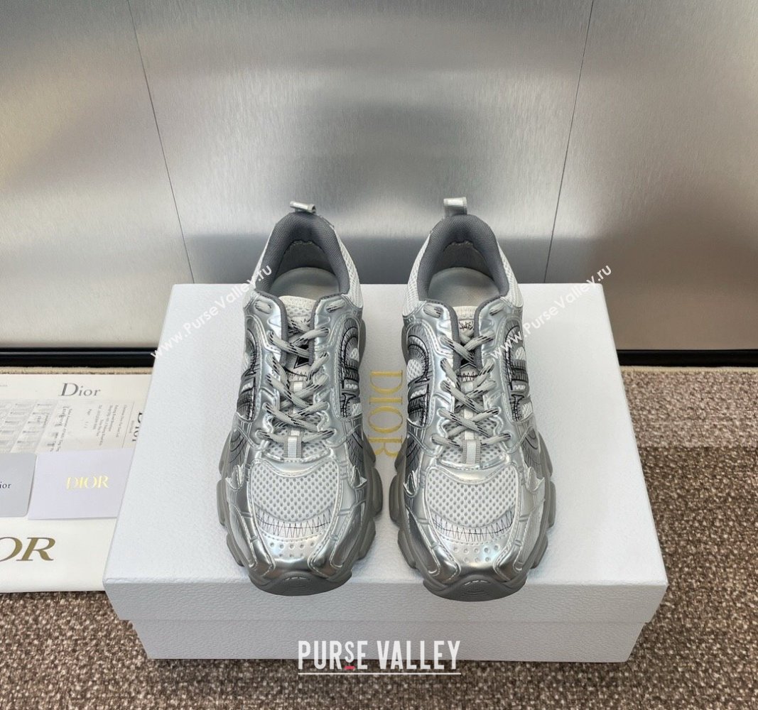 Dior Dior Chrono Sneakers 4cm in Mesh with Laminated Leather-Effect Panels Silver Grey 2024 (SS-2407230081)