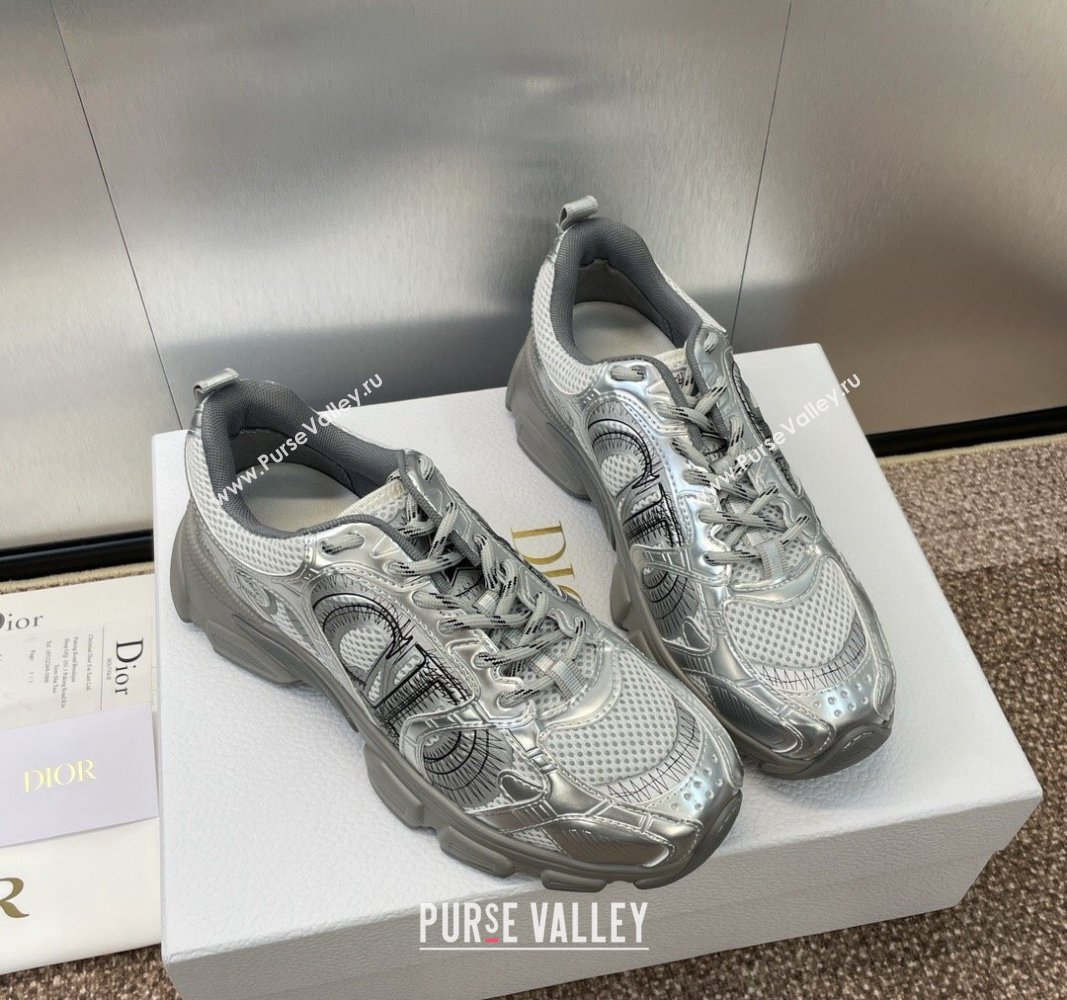 Dior Dior Chrono Sneakers 4cm in Mesh with Laminated Leather-Effect Panels Silver Grey 2024 (SS-2407230081)