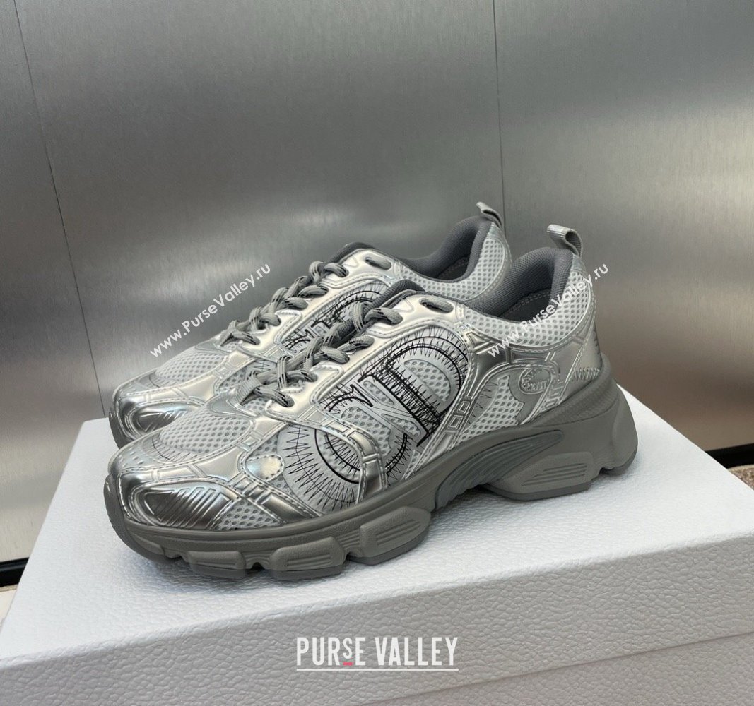 Dior Dior Chrono Sneakers 4cm in Mesh with Laminated Leather-Effect Panels Silver Grey 2024 (SS-2407230081)