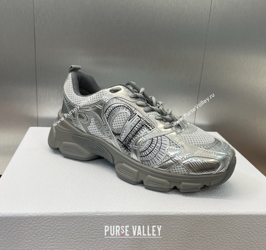 Dior Dior Chrono Sneakers 4cm in Mesh with Laminated Leather-Effect Panels Silver Grey 2024 (SS-2407230081)