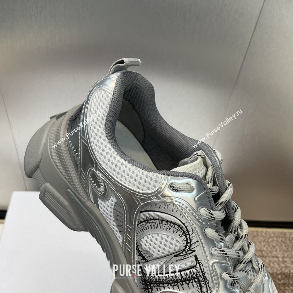 Dior Dior Chrono Sneakers 4cm in Mesh with Laminated Leather-Effect Panels Silver Grey 2024 (SS-2407230081)