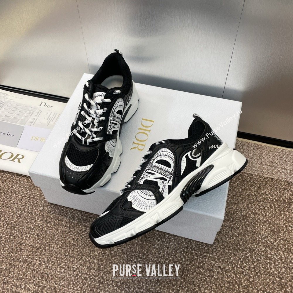 Dior Dior Chrono Sneakers 4cm in Mesh with Laminated Leather-Effect Panels Black 2024 (SS-2407230082)