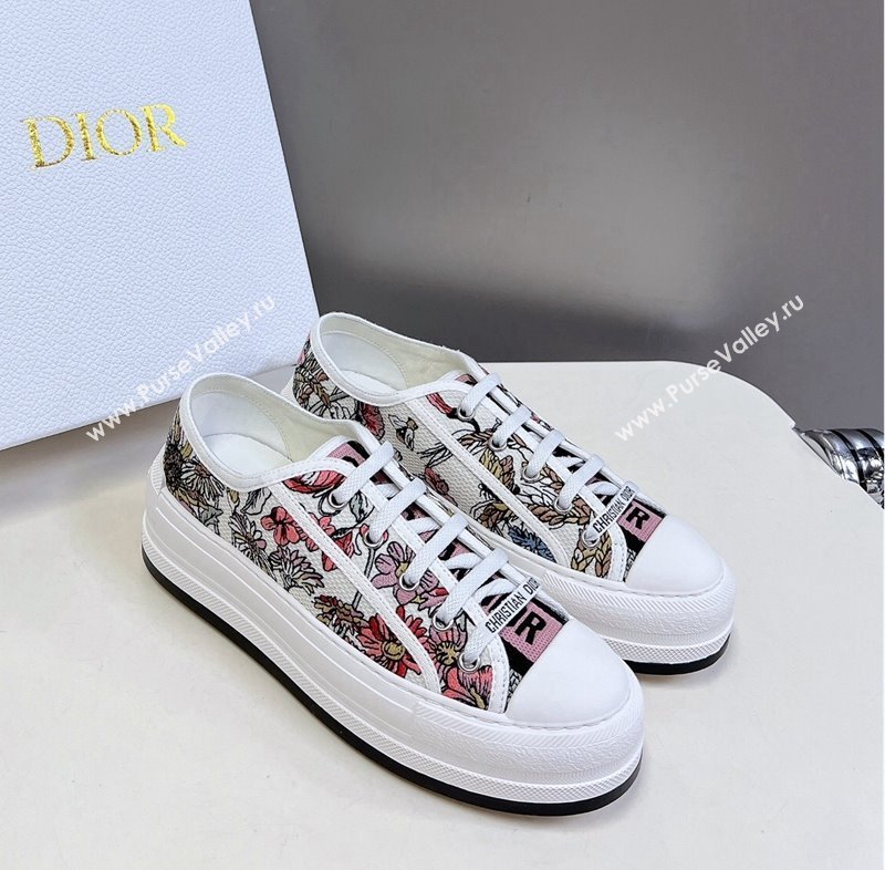 Dior WalknDior Platform Sneakers in White Multicolor Cotton Embroidered with Dior 4 Saisons Éte Motif 2024 (MD-2407230063)