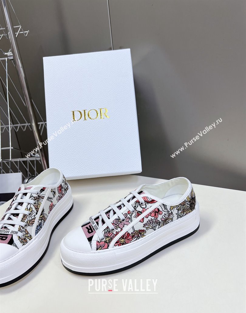 Dior WalknDior Platform Sneakers in White Multicolor Cotton Embroidered with Dior 4 Saisons Éte Motif 2024 (MD-2407230063)