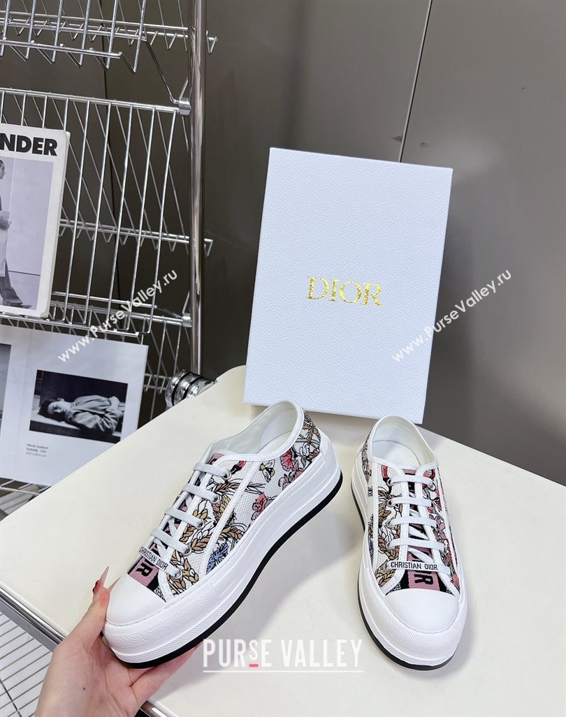 Dior WalknDior Platform Sneakers in White Multicolor Cotton Embroidered with Dior 4 Saisons Éte Motif 2024 (MD-2407230063)