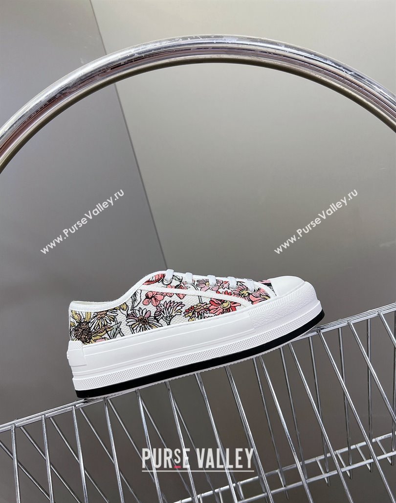 Dior WalknDior Platform Sneakers in White Multicolor Cotton Embroidered with Dior 4 Saisons Éte Motif 2024 (MD-2407230063)