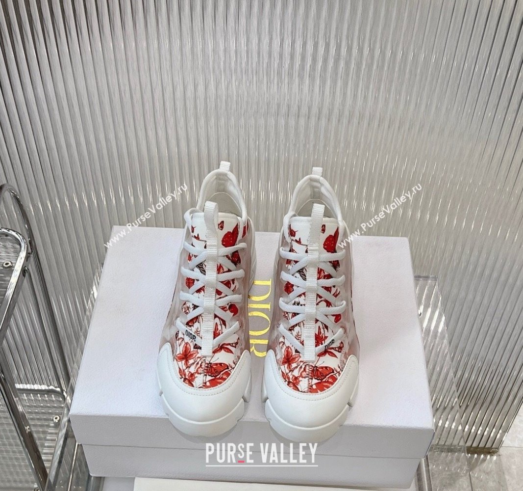 Dior D-Connect Sneakers in Red Butterfly Printed Technical Fabric 2024 0723 (MD-2407230087)