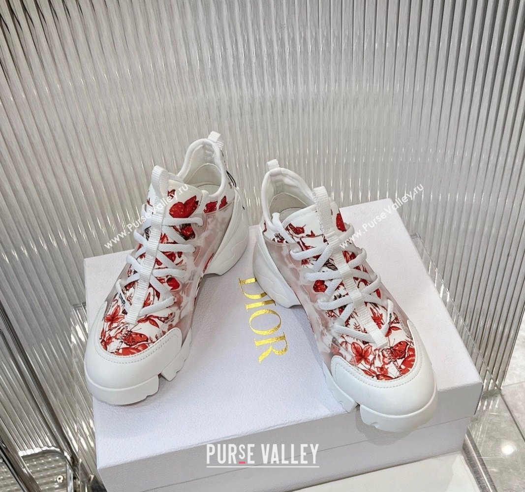 Dior D-Connect Sneakers in Red Butterfly Printed Technical Fabric 2024 0723 (MD-2407230087)