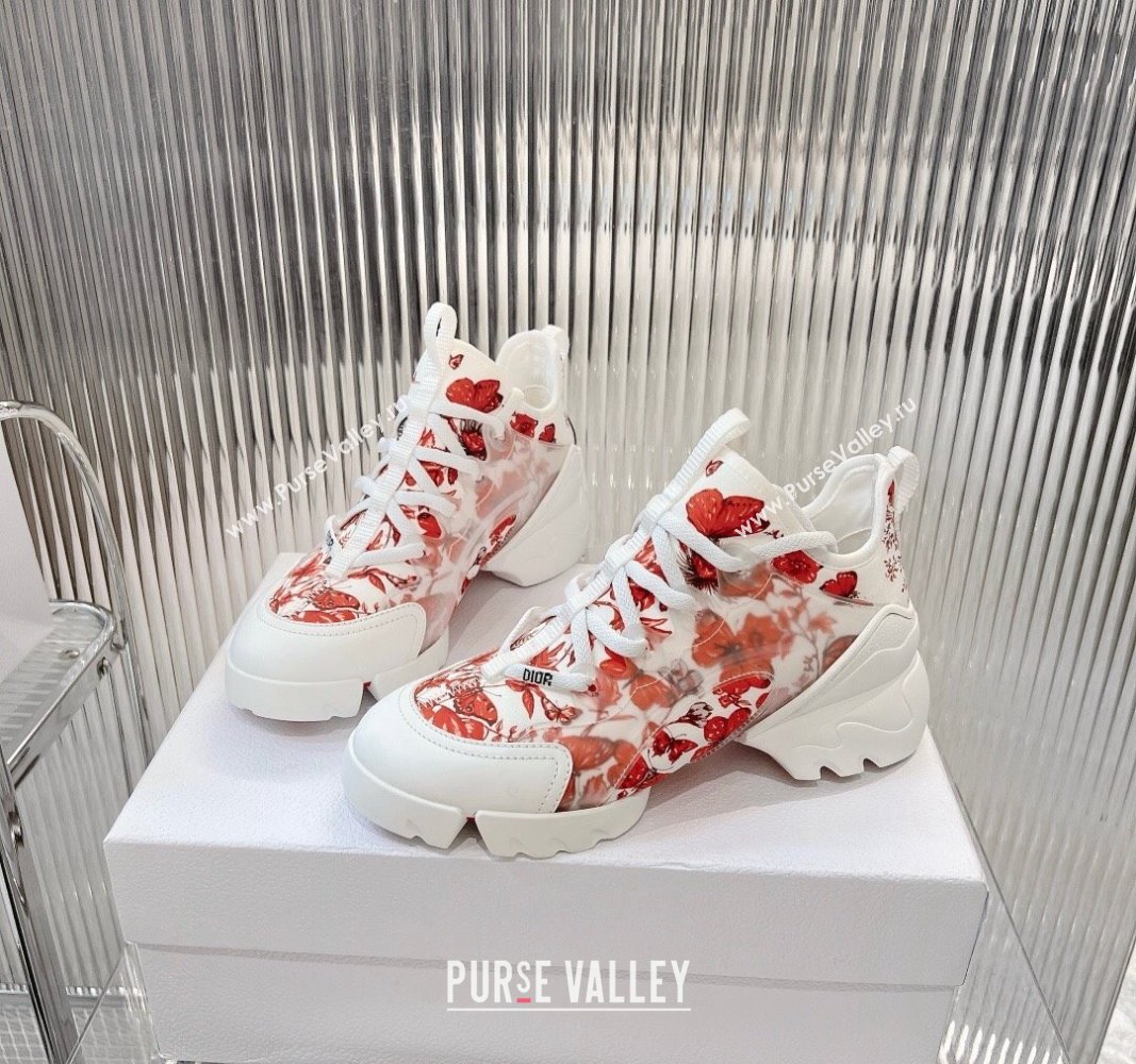 Dior D-Connect Sneakers in Red Butterfly Printed Technical Fabric 2024 0723 (MD-2407230087)