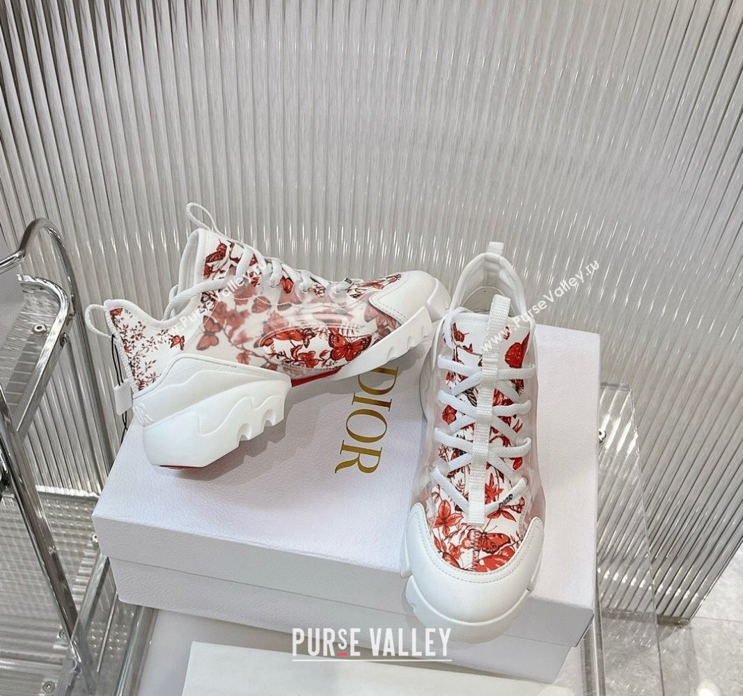 Dior D-Connect Sneakers in Red Butterfly Printed Technical Fabric 2024 0723 (MD-2407230087)