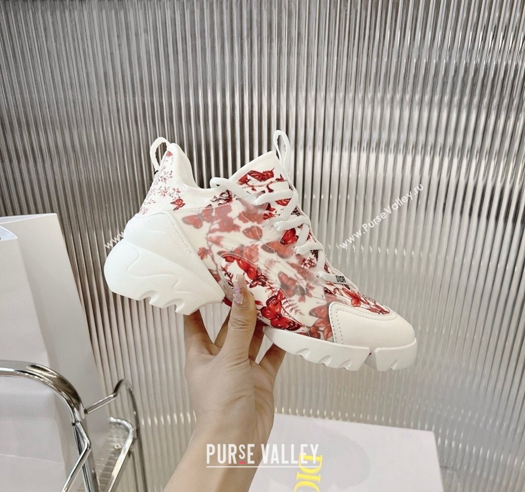 Dior D-Connect Sneakers in Red Butterfly Printed Technical Fabric 2024 0723 (MD-2407230087)