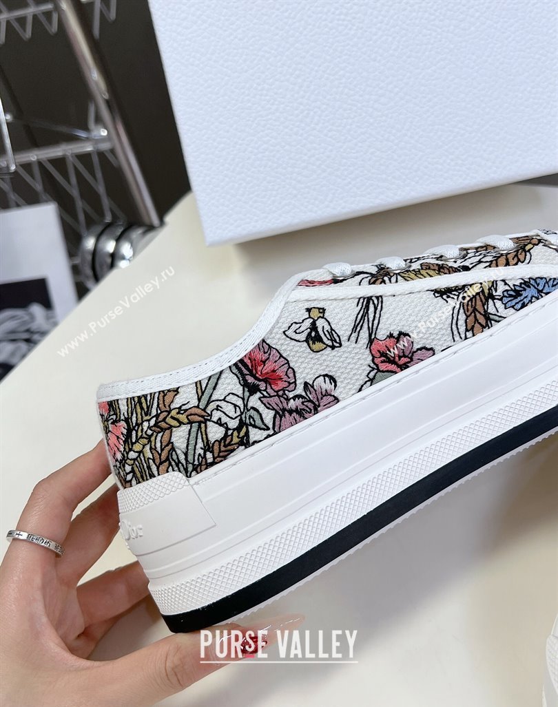 Dior WalknDior Platform Sneakers in White Multicolor Cotton Embroidered with Dior 4 Saisons Éte Motif 2024 (MD-2407230063)