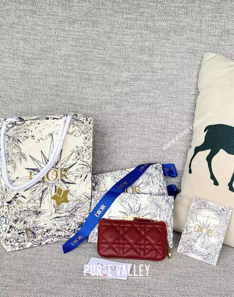 Dior 30 Montaigne Glycine Key Pouch in Grained Calfskin Red 2024 (XXG-240805127)