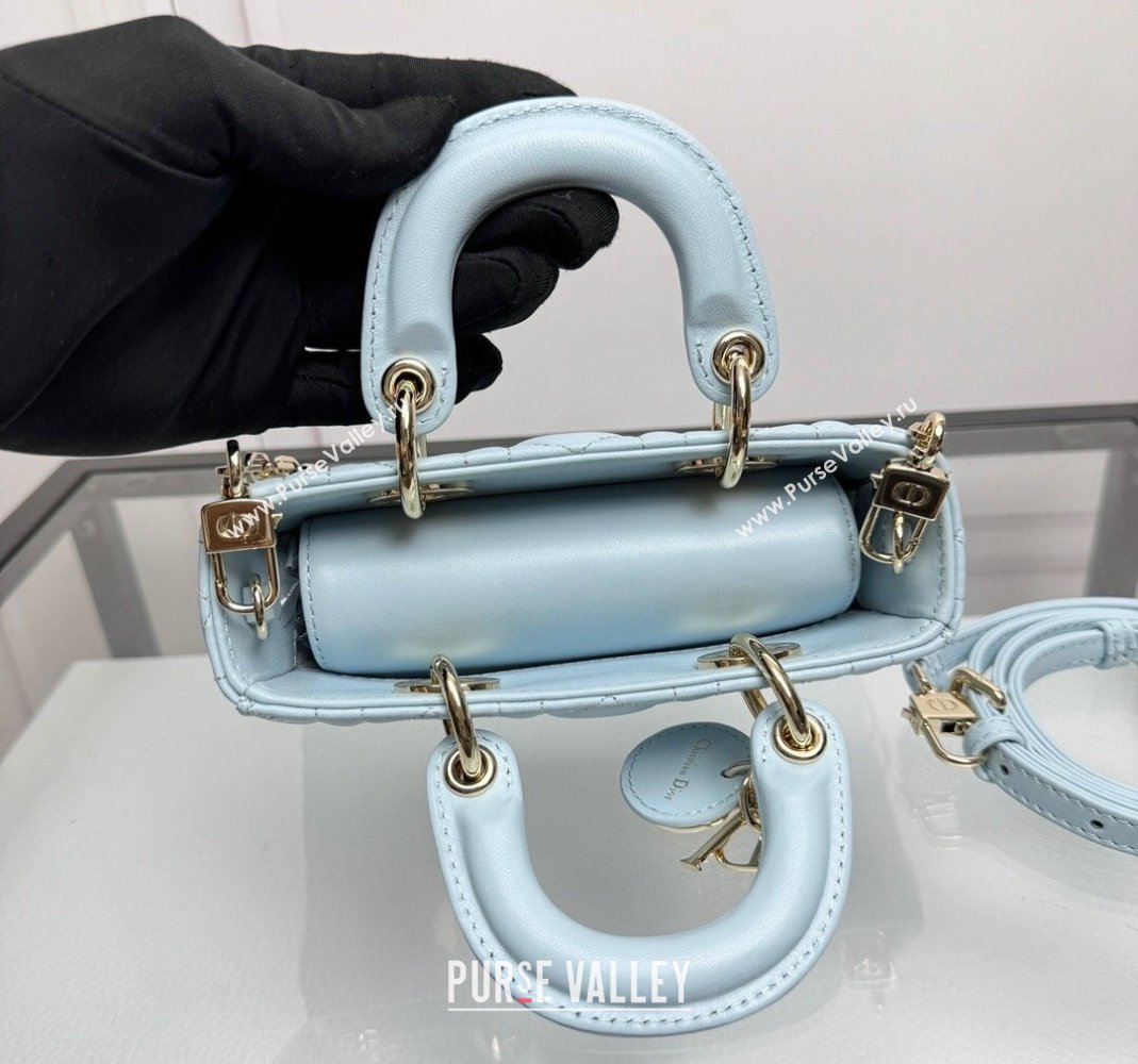 Dior Lady D-Joy Micro Bag in Pale Blue Cannage Lambskin 2024 0806 (XXG-240806005)