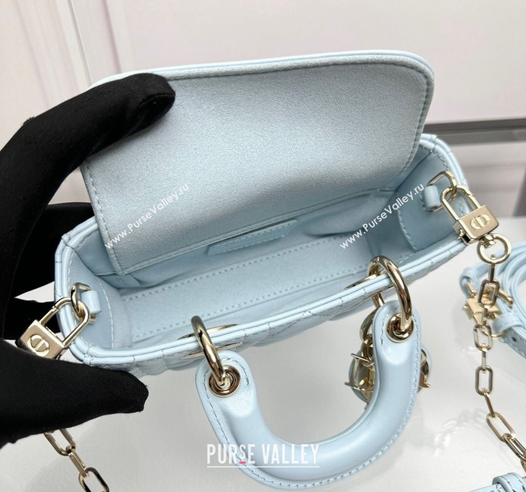 Dior Lady D-Joy Micro Bag in Pale Blue Cannage Lambskin 2024 0806 (XXG-240806005)