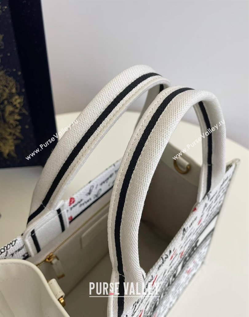 Dior Dioramour Small Book Tote Bag in White Embroidery with Black and Red Heart Je Vous Adore Motif 2024 (XXG-240806002)