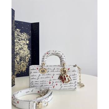 Dior Dioramour Small Lady D-Joy Bag in White Calfskin with Black and Red Heart Je Vous Adore Print 2024 (BF-240806004)