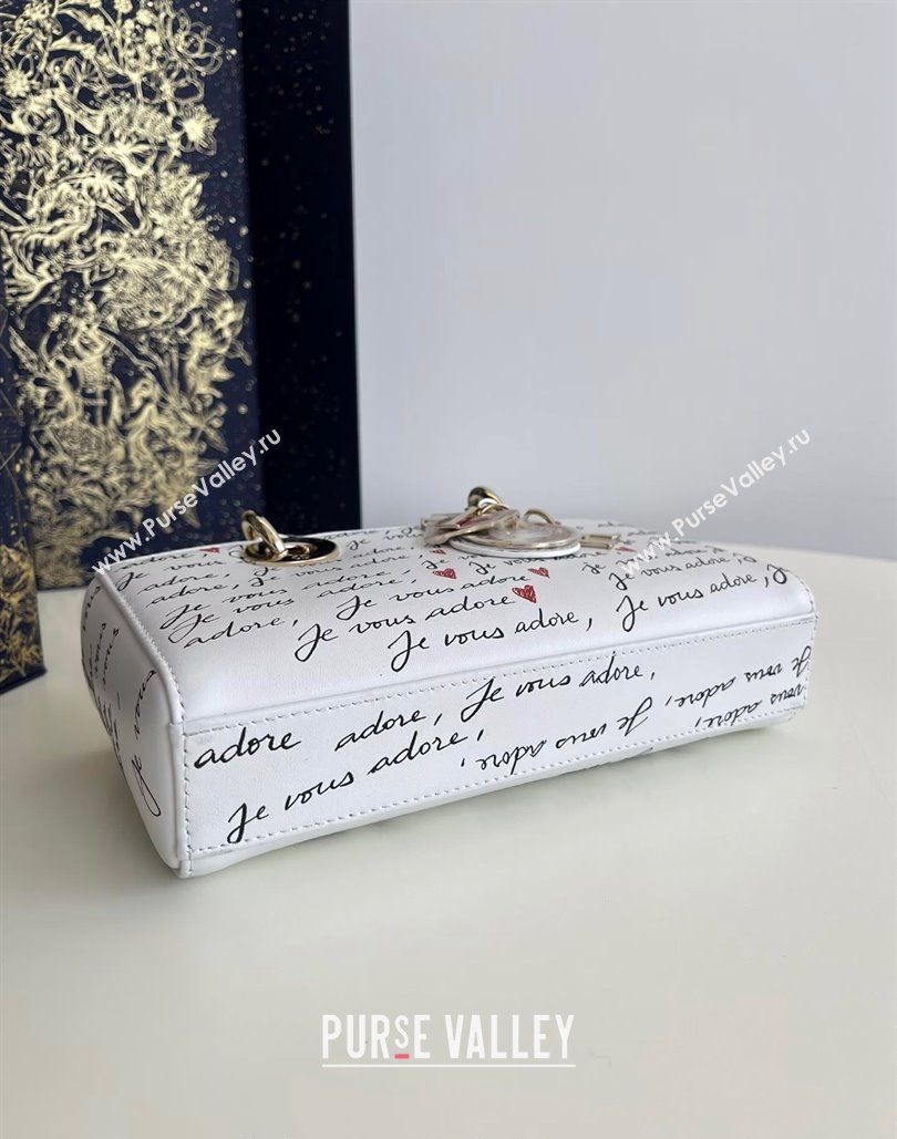 Dior Dioramour Small Lady D-Joy Bag in White Calfskin with Black and Red Heart Je Vous Adore Print 2024 (BF-240806004)