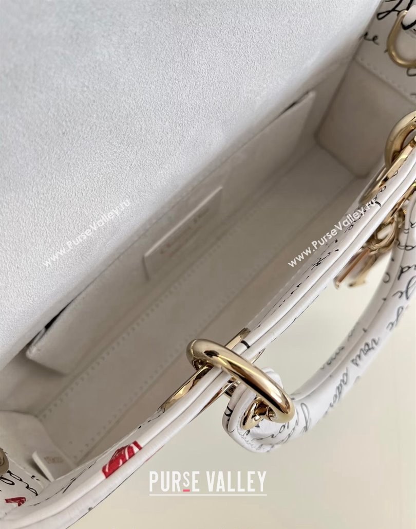 Dior Dioramour Small Lady D-Joy Bag in White Calfskin with Black and Red Heart Je Vous Adore Print 2024 (BF-240806004)