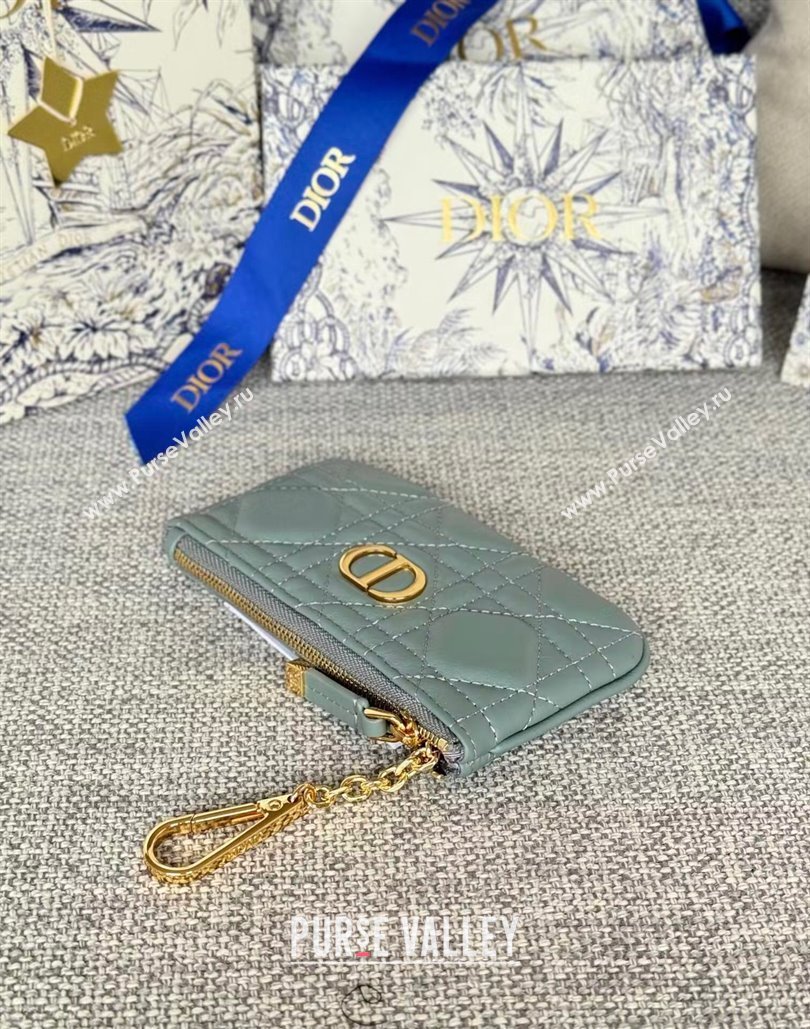 Dior 30 Montaigne Glycine Key Pouch in Grained Calfskin Dusty Blue 2024 (XXG-240805126)