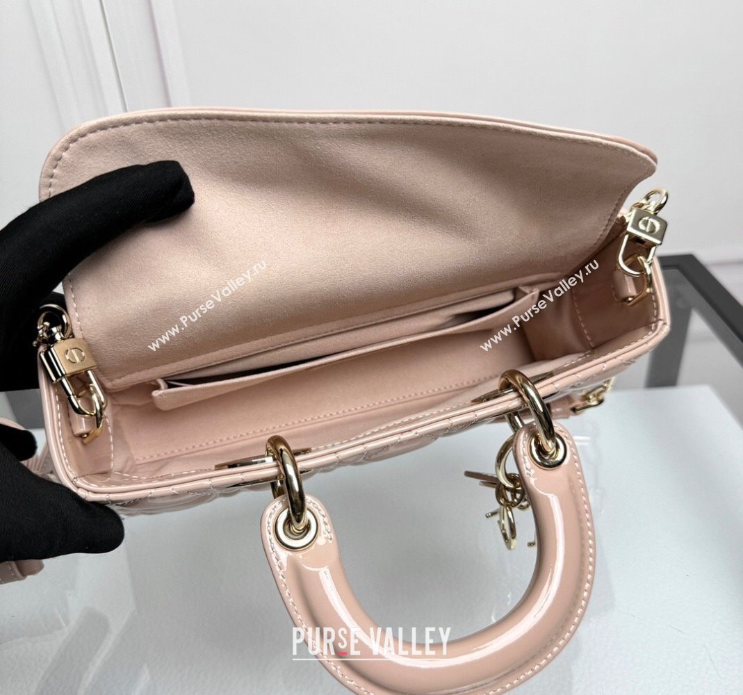 Dior Lady D-Joy Small Bag in Nude Pink Patent Calfskin 2024 0806 (XXG-240806009)