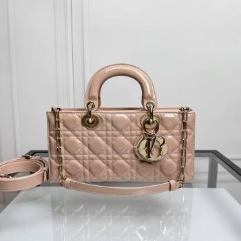 Dior Lady D-Joy Medium Bag in Nude Pink Patent Calfskin 2024 0806 (XXG-240806010)